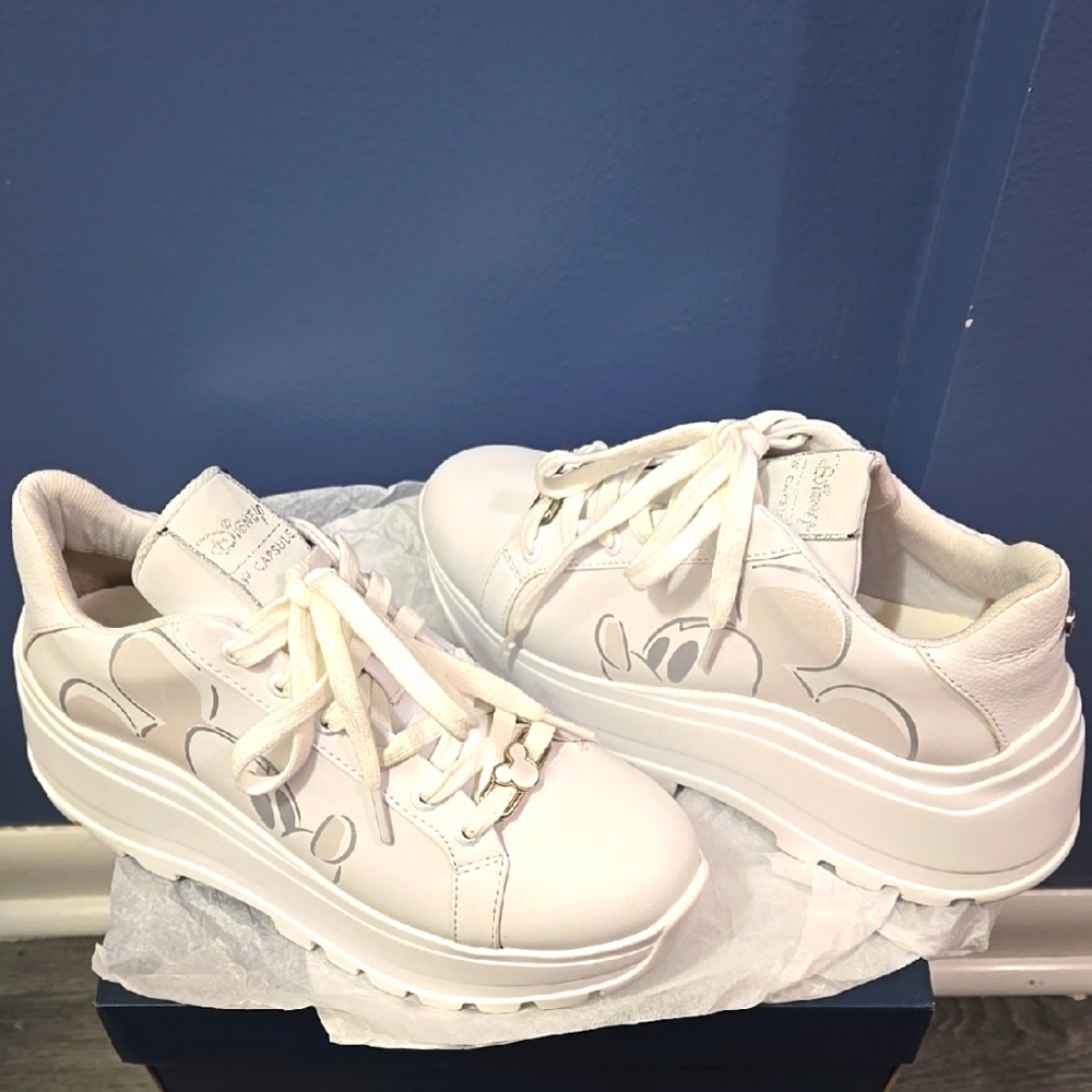 White Mickey Mouse Chunky Sole Athletic Sneakers